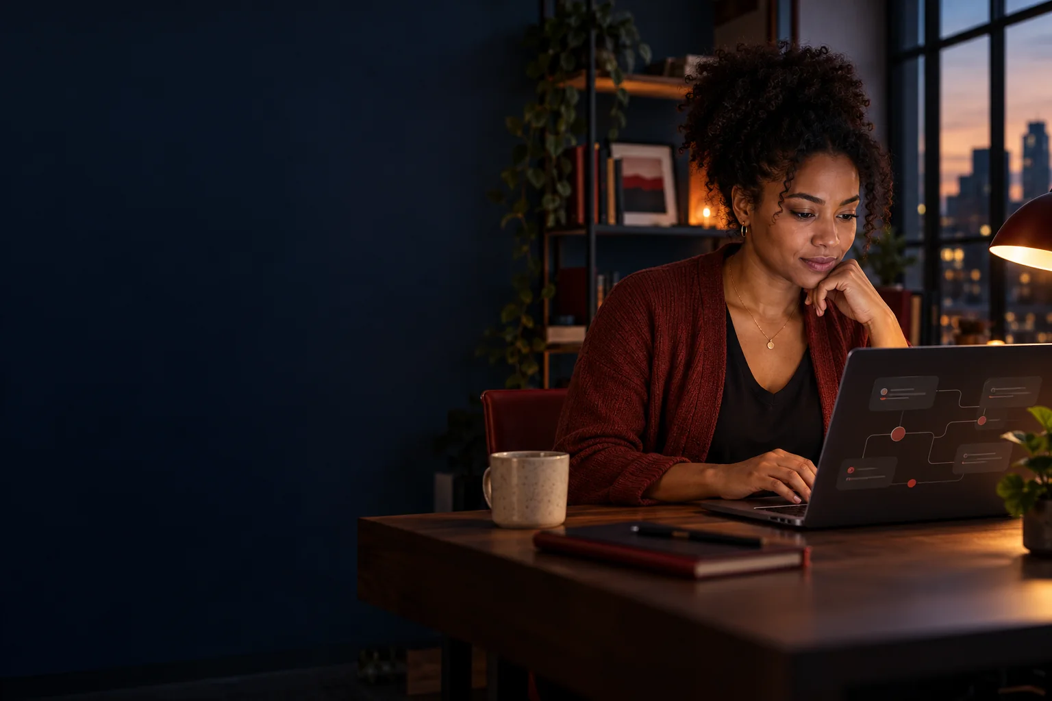 A business operator with an AI agent working alongside them